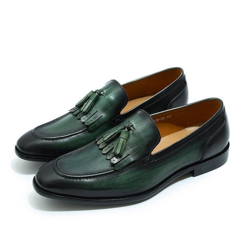 Loafers Heren Exotische Elegantie Ademende Leren Instappers - Groen