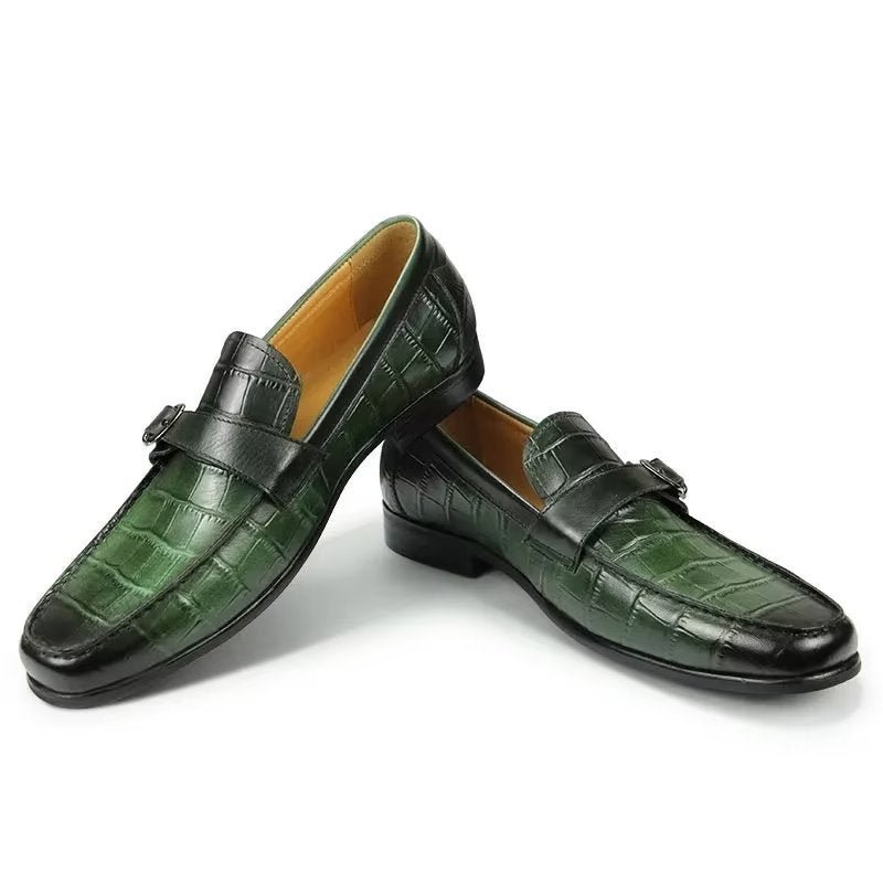 Loafers Heren Exotische Instaploafers Krokodillenleer Met Metalen Neus - Groente