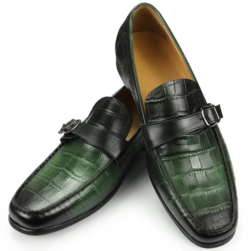 Loafers Heren Exotische Instaploafers Krokodillenleer Met Metalen Neus - Groente