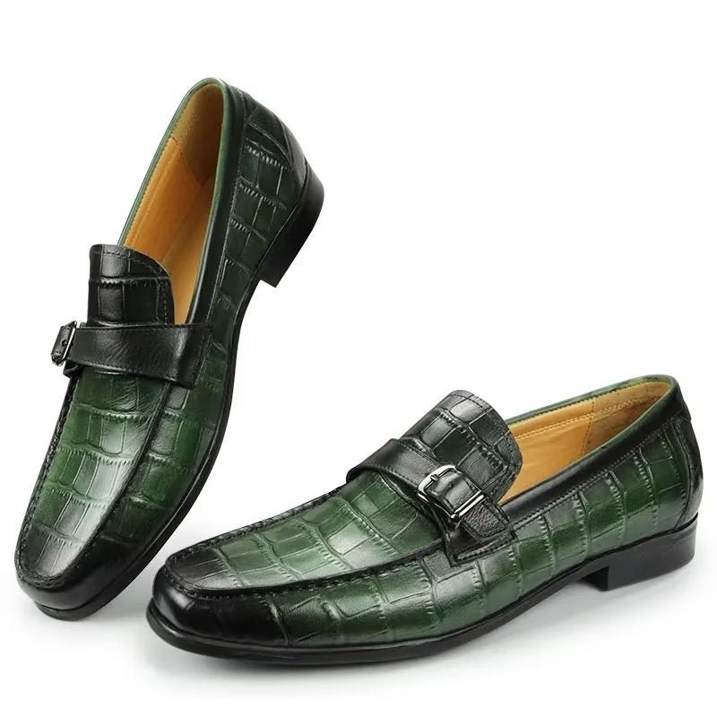 Loafers Heren Exotische Instaploafers Krokodillenleer Met Metalen Neus - Groente