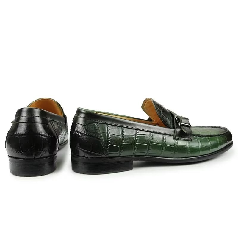 Loafers Heren Exotische Instaploafers Krokodillenleer Met Metalen Neus - Groente