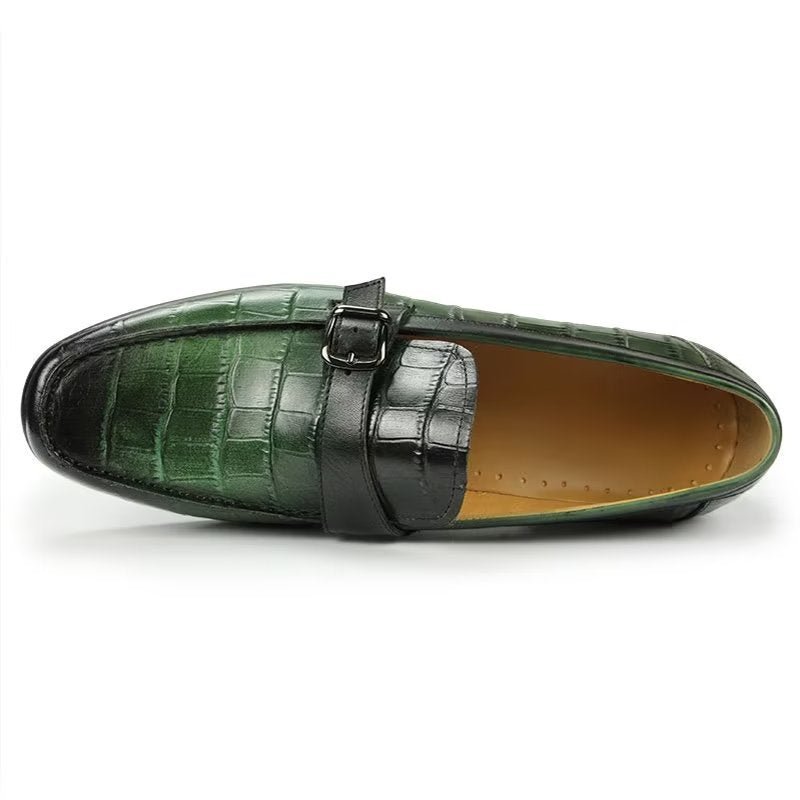 Loafers Heren Exotische Instaploafers Krokodillenleer Met Metalen Neus - Groente