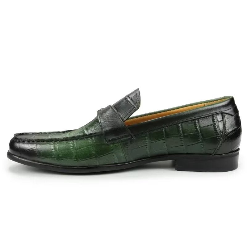 Loafers Heren Exotische Instaploafers Krokodillenleer Met Metalen Neus - Groente