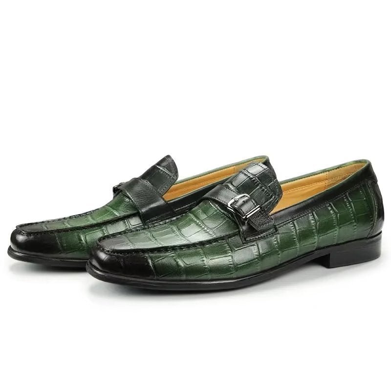 Loafers Heren Exotische Instaploafers Krokodillenleer Met Metalen Neus - Groente