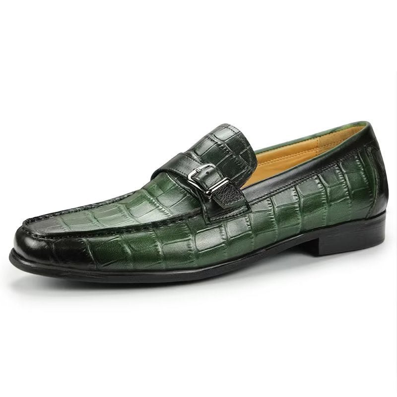 Loafers Heren Exotische Instaploafers Krokodillenleer Met Metalen Neus - Groente