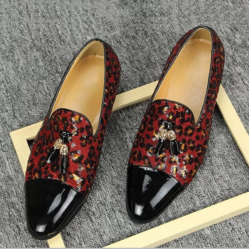 Loafers Heren Exotische Instaploafers Met Metalen Neus - Rood