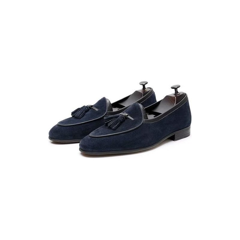 Loafers Heren Instappers Leer Met Ronde Neus - Blauw