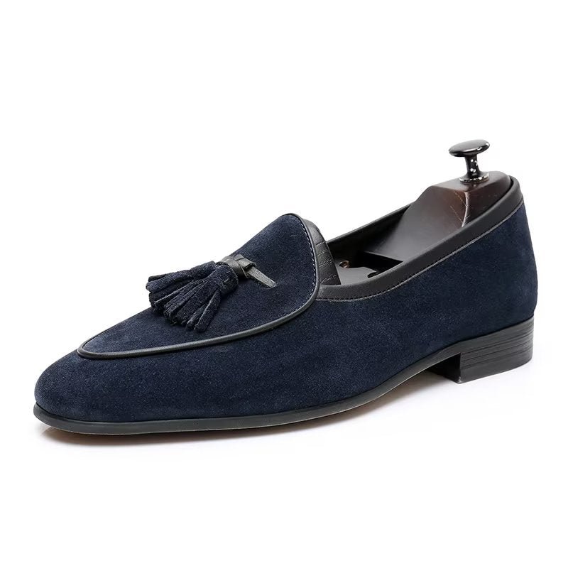 Loafers Heren Instappers Leer Met Ronde Neus - Blauw