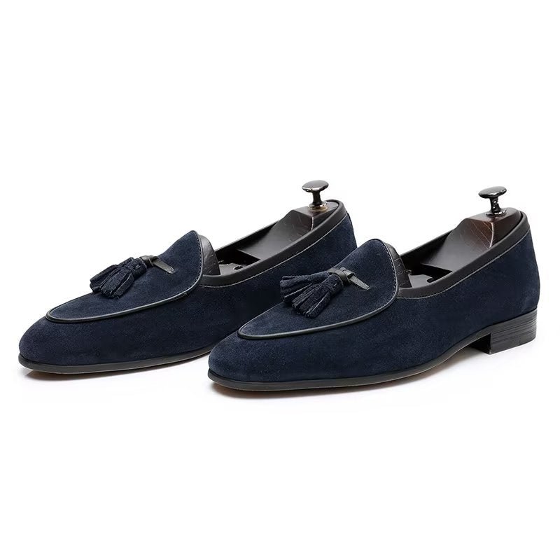 Loafers Heren Instappers Leer Met Ronde Neus - Blauw