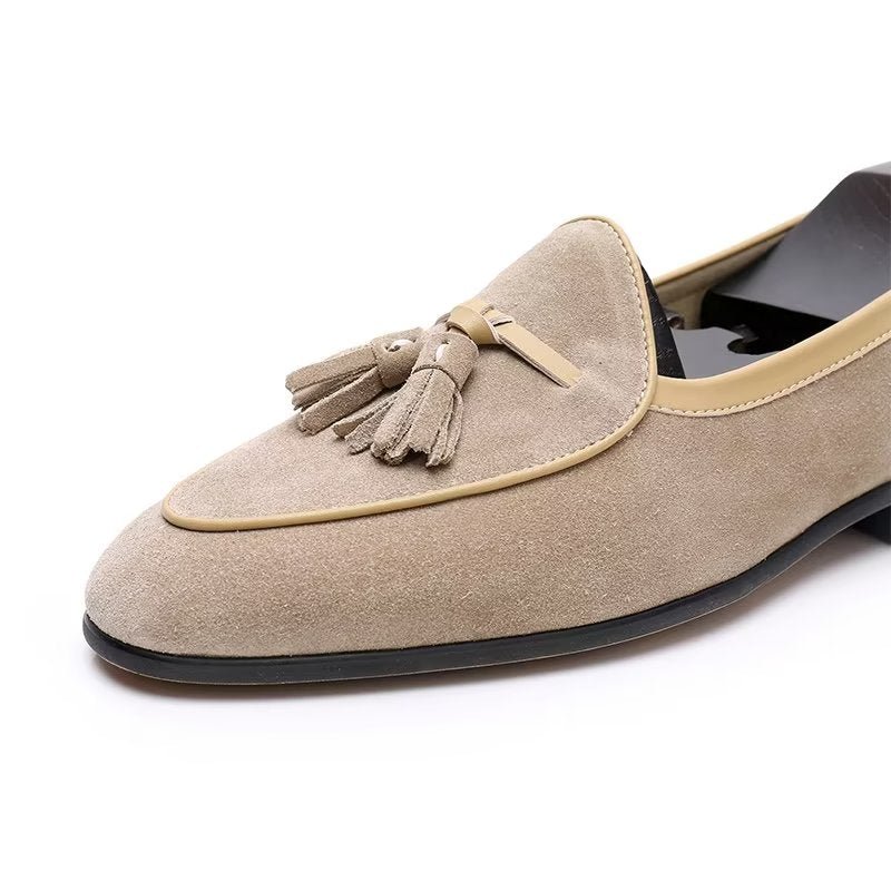 Loafers Heren Instappers Leer Met Ronde Neus - Kaki