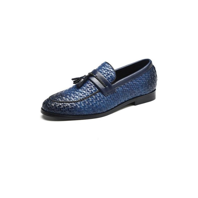 Loafers Heren Kwastje Chique Lederen Trouwschoenen Met Gesp - Blauw