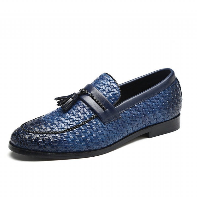 Loafers Heren Kwastje Chique Lederen Trouwschoenen Met Gesp - Blauw