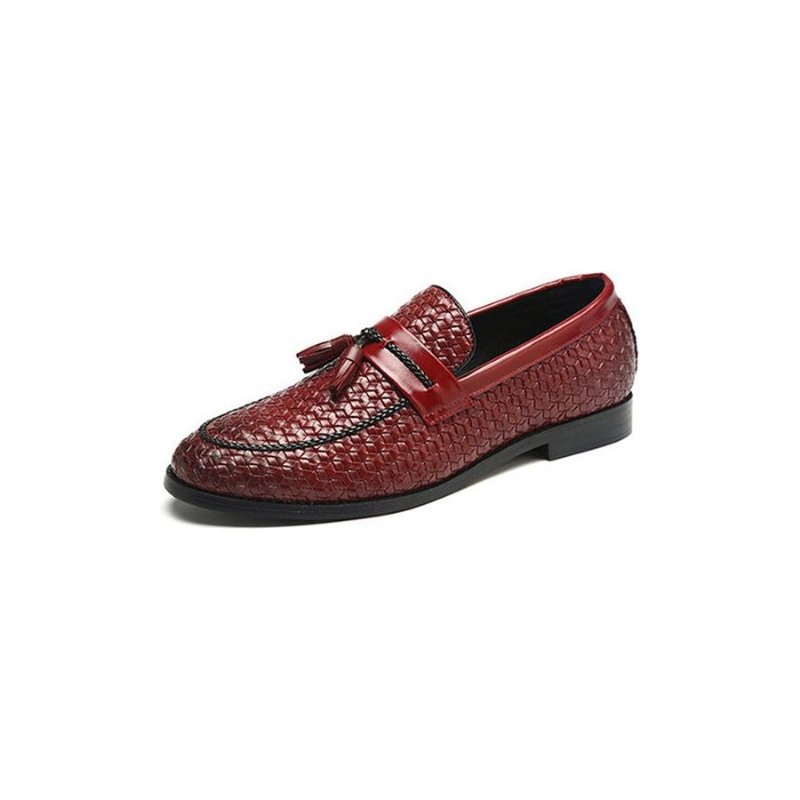 Loafers Heren Kwastje Chique Lederen Trouwschoenen Met Gesp - Rood