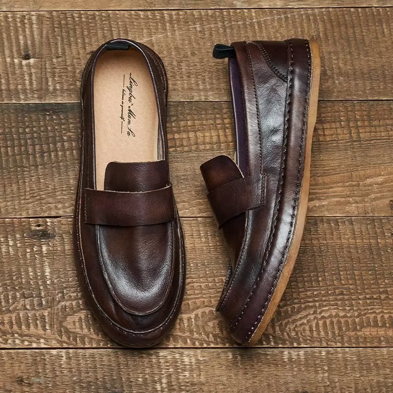 Loafers Heren Lux-instaploafers Rundleer - Koffie