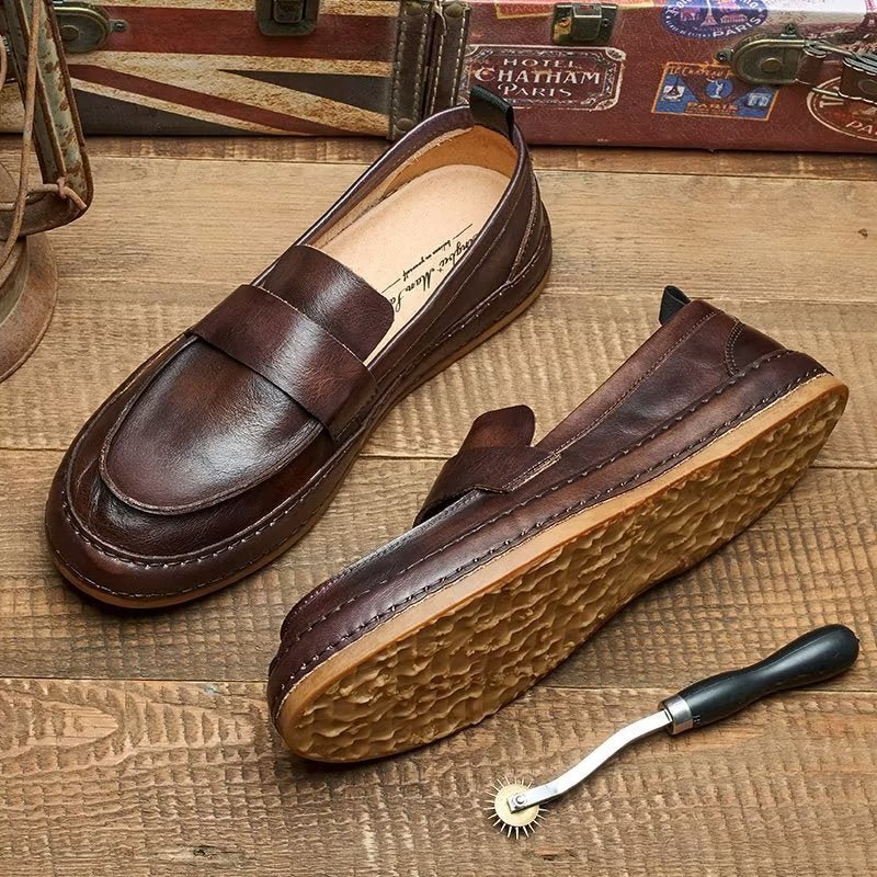 Loafers Heren Lux-instaploafers Rundleer - Koffie