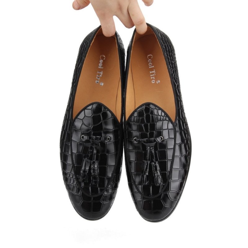 Loafers Heren Luxe Croctex-instappers Met Effen Patroon - Zwart