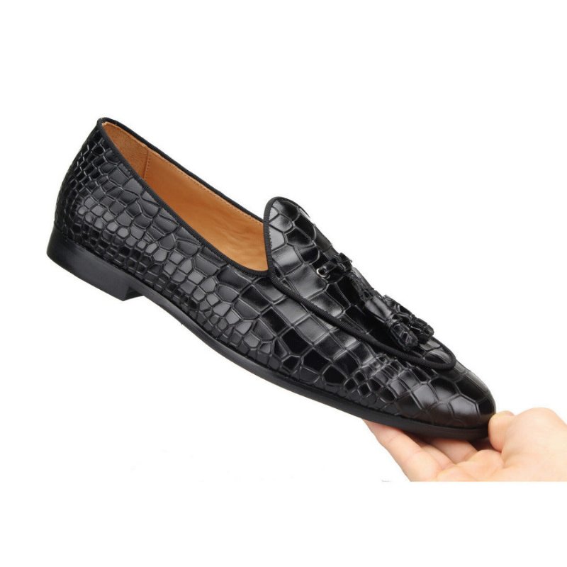 Loafers Heren Luxe Croctex-instappers Met Effen Patroon - Zwart