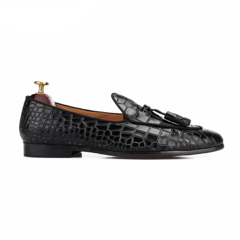 Loafers Heren Luxe Croctex-instappers Met Effen Patroon - Zwart