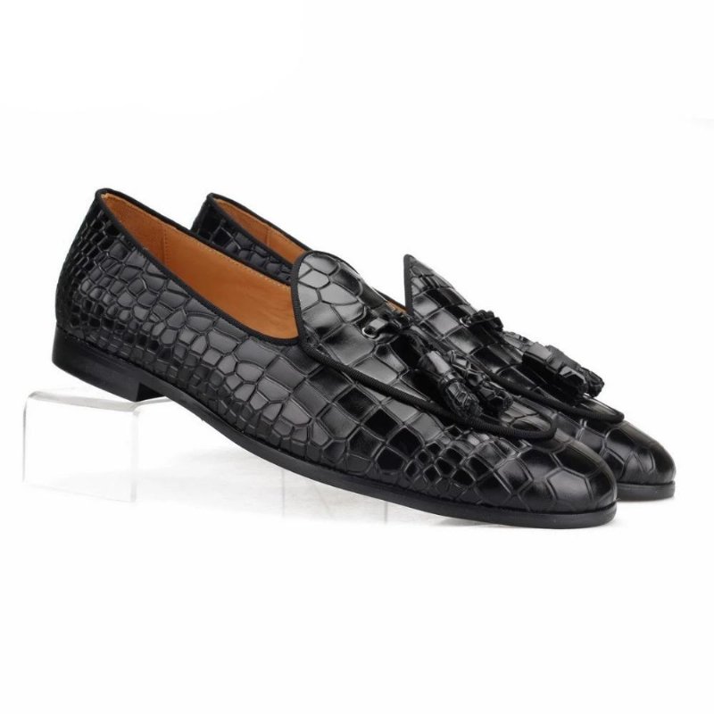 Loafers Heren Luxe Croctex-instappers Met Effen Patroon - Zwart