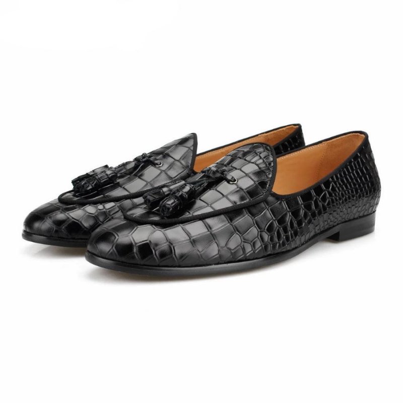 Loafers Heren Luxe Croctex-instappers Met Effen Patroon - Zwart