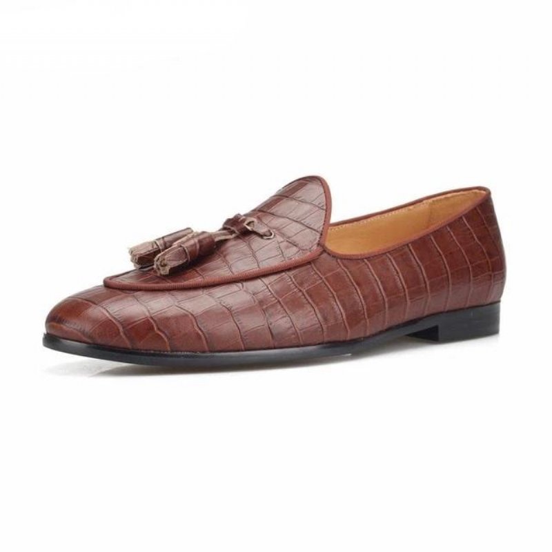 Loafers Heren Luxe Croctex-instappers Met Effen Patroon - Koffie