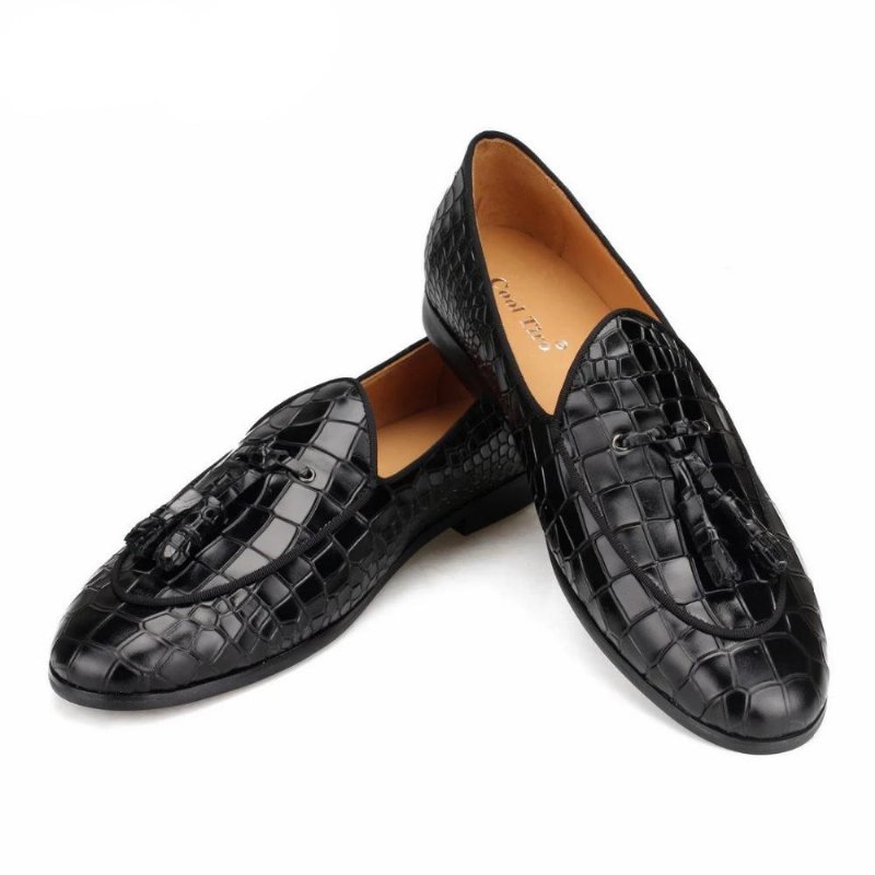 Loafers Heren Luxe Croctex-instappers Met Effen Patroon - Zwart