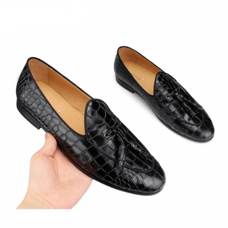 Loafers Heren Luxe Croctex-instappers Met Effen Patroon - Zwart