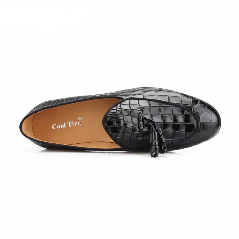 Loafers Heren Luxe Croctex-instappers Met Effen Patroon - Zwart