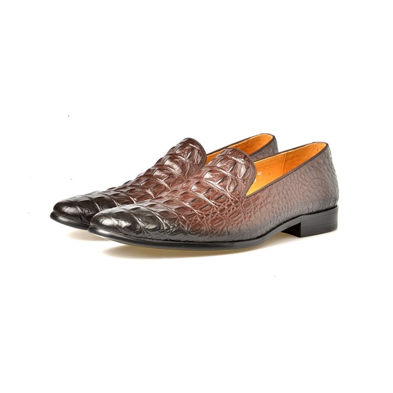 Loafers Heren Luxe Croctex-instappers Met Puntige Neus - Koffie