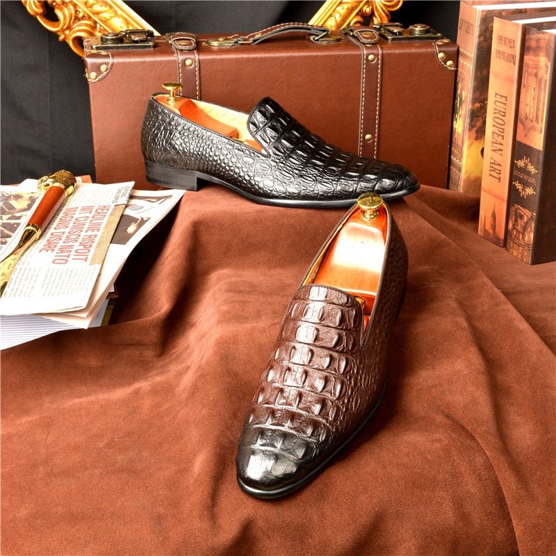 Loafers Heren Luxe Croctex-instappers Met Puntige Neus - Zwart