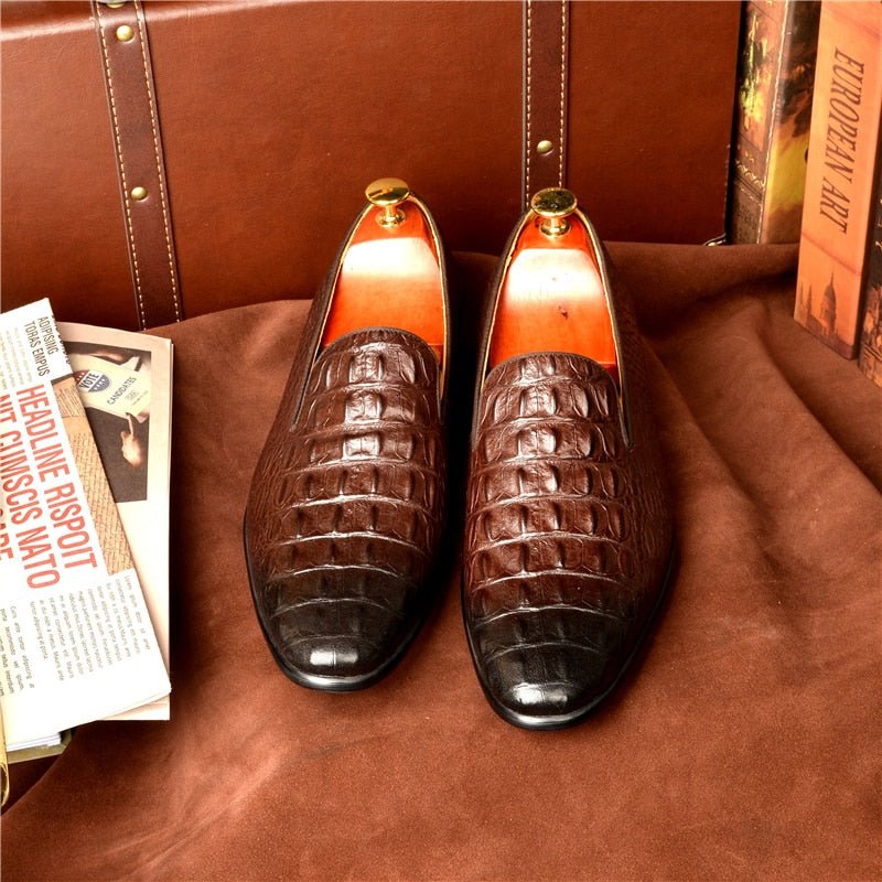 Loafers Heren Luxe Croctex-instappers Met Puntige Neus - Koffie