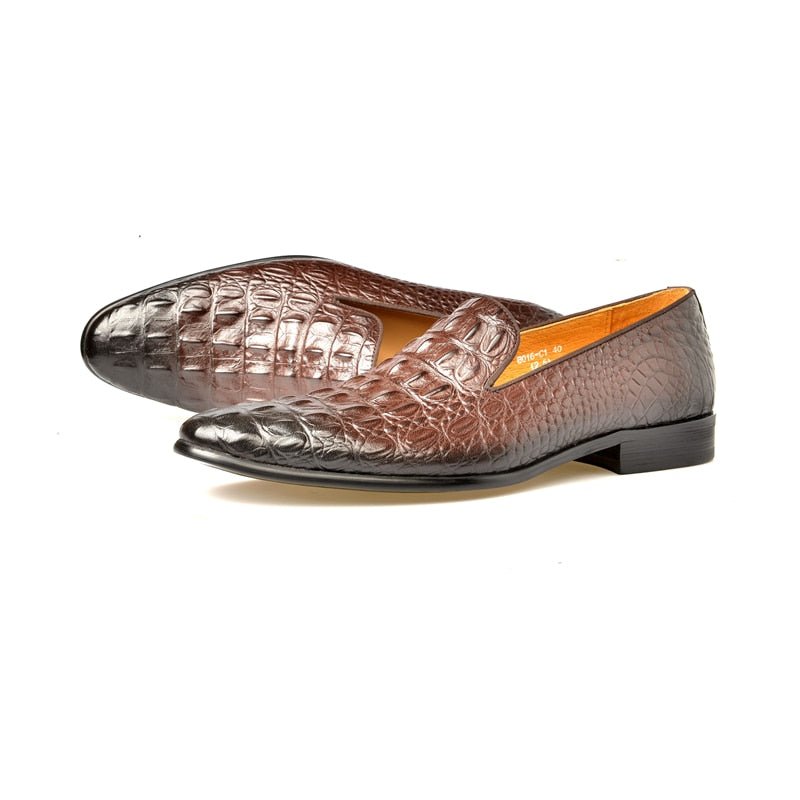 Loafers Heren Luxe Croctex-instappers Met Puntige Neus - Koffie