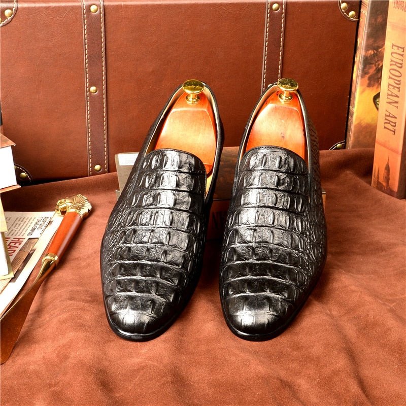 Loafers Heren Luxe Croctex-instappers Met Puntige Neus - Zwart