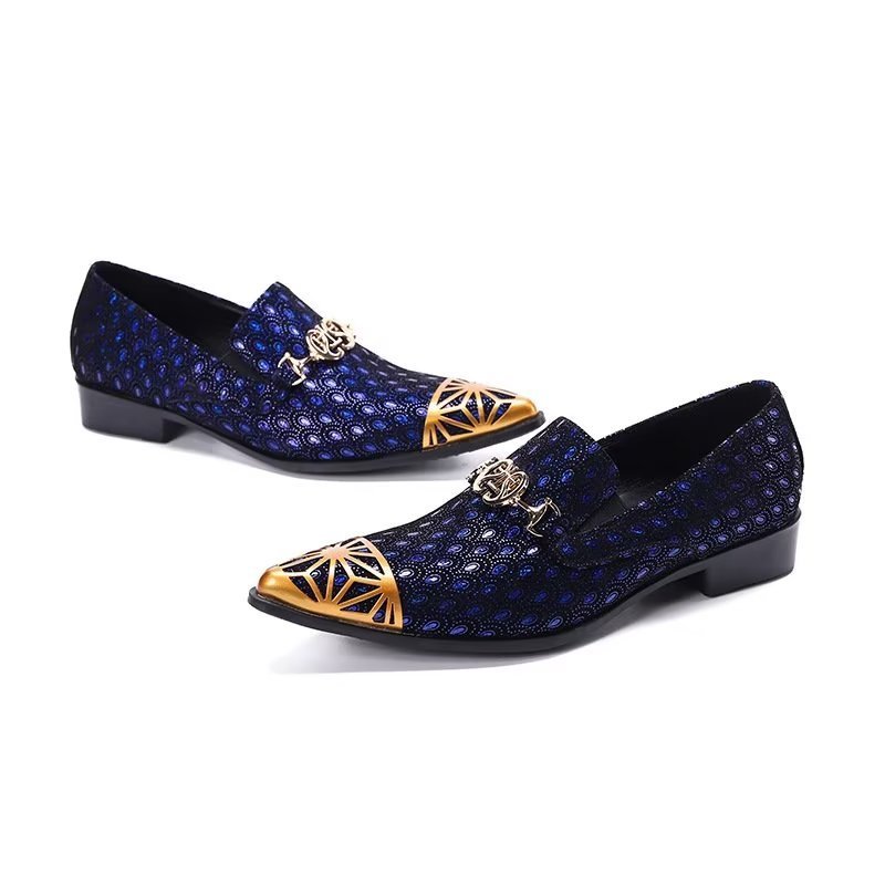 Loafers Heren Luxe Exotische Instappers Echt Leer Met Reliëf - Blauw