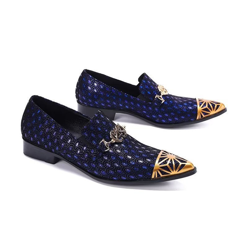 Loafers Heren Luxe Exotische Instappers Echt Leer Met Reliëf - Blauw