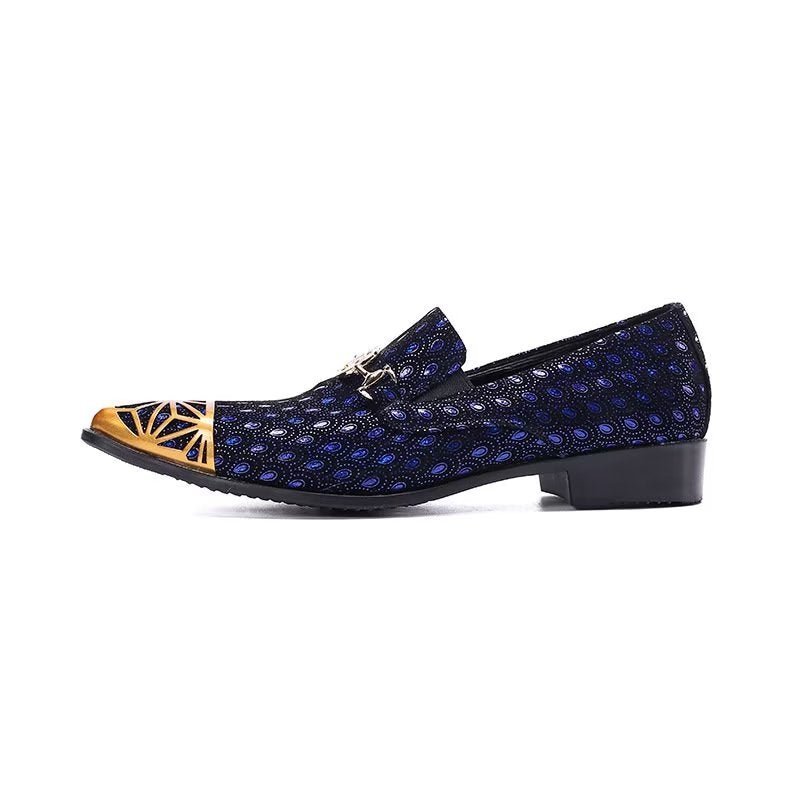 Loafers Heren Luxe Exotische Instappers Echt Leer Met Reliëf - Blauw