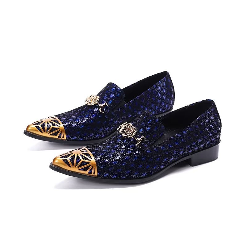 Loafers Heren Luxe Exotische Instappers Echt Leer Met Reliëf - Blauw