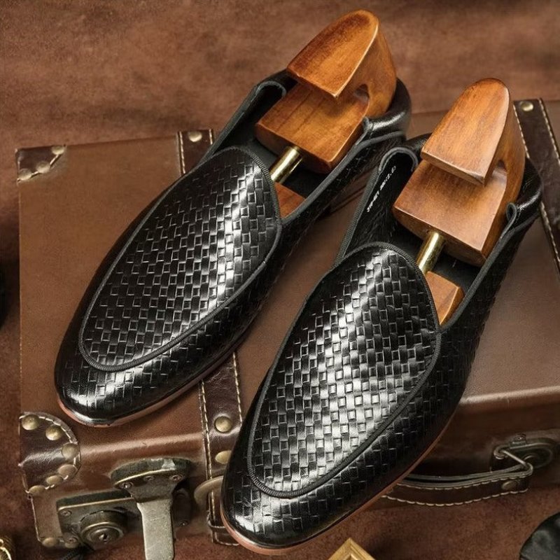 Loafers Heren Luxe Instappers Rundleer Met Exotische Textuur - Zwart