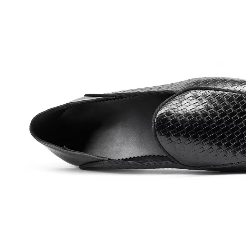 Loafers Heren Luxe Instappers Rundleer Met Exotische Textuur - Zwart