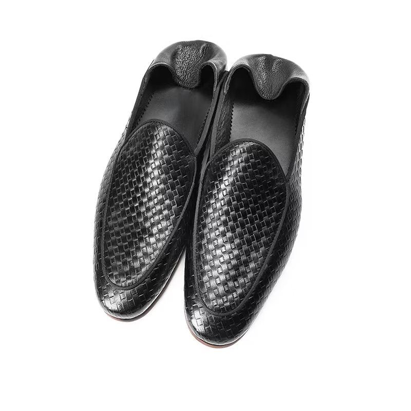 Loafers Heren Luxe Instappers Rundleer Met Exotische Textuur - Zwart