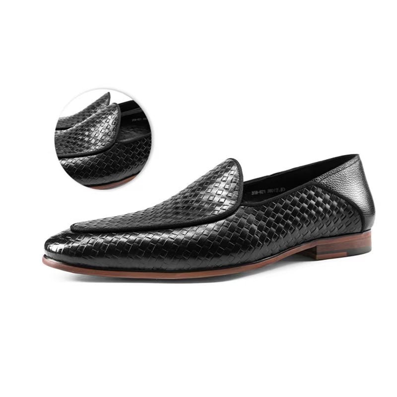 Loafers Heren Luxe Instappers Rundleer Met Exotische Textuur - Zwart