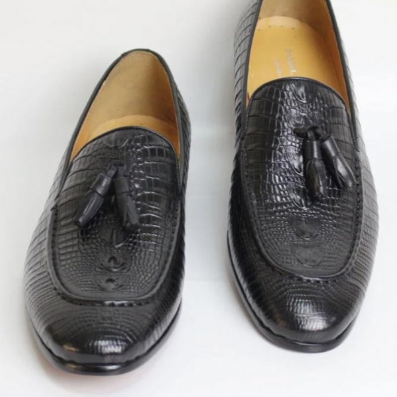 Loafers Heren Luxe Krokodillenleer Met Kwastjes - Zwart