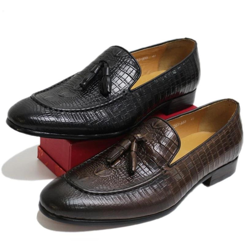 Loafers Heren Luxe Krokodillenleer Met Kwastjes - Zwart