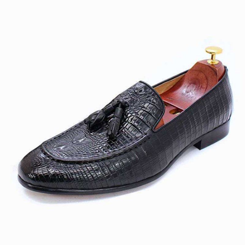 Loafers Heren Luxe Krokodillenleer Met Kwastjes - Zwart