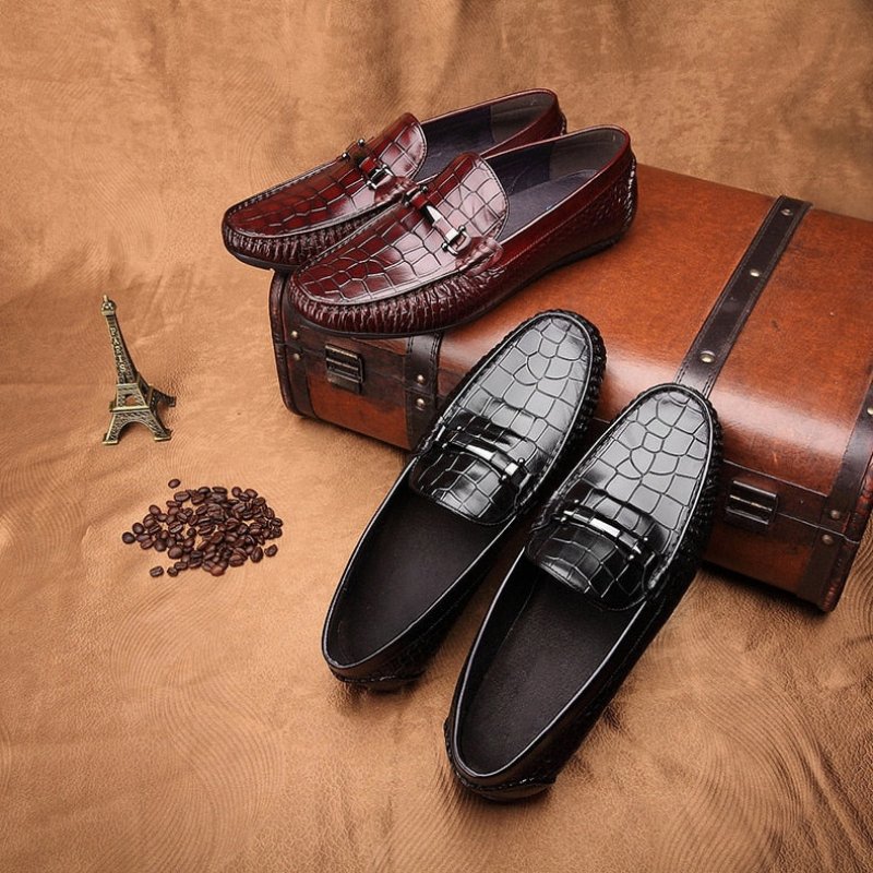 Loafers Heren Luxe Oxford-loafers Krokodillenleer Met Alligatorpatroon - Rood