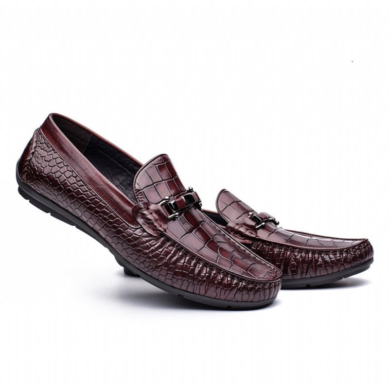 Loafers Heren Luxe Oxford-loafers Krokodillenleer Met Alligatorpatroon - Rood