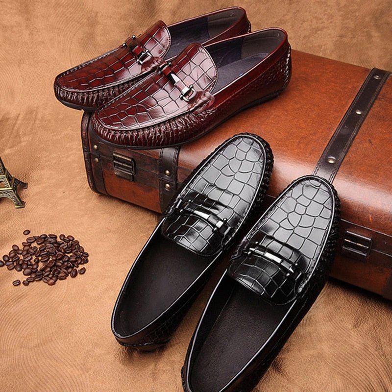 Loafers Heren Luxe Oxford-loafers Krokodillenleer Met Alligatorpatroon - Rood