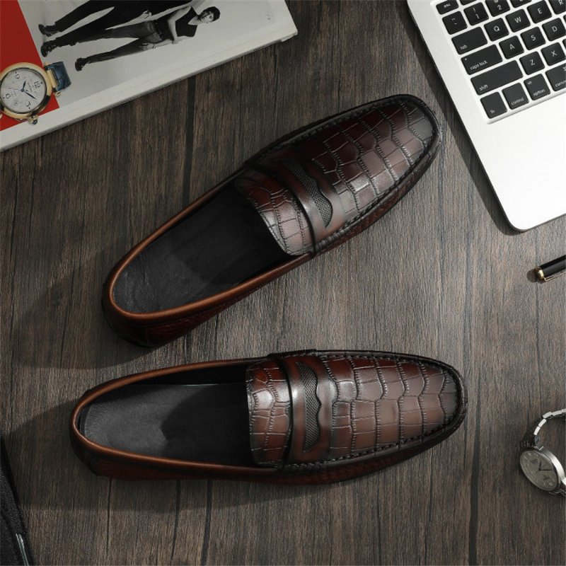 Loafers Heren Met Croc-effect Instaploafer Nette Schoenen - Koffie