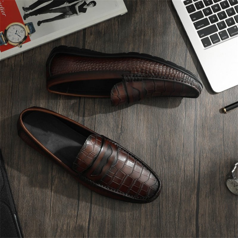 Loafers Heren Met Croc-effect Instaploafer Nette Schoenen - Koffie