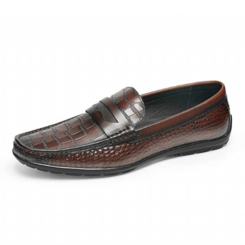 Loafers Heren Met Croc-effect Instaploafer Nette Schoenen - Koffie